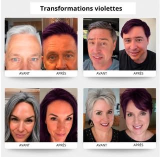 Quatre transformations avant après avec la teinte violette